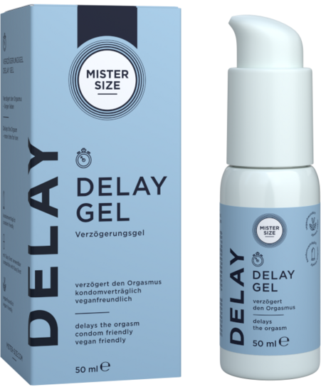 Kartonik Mister Size Delay Gel i butelka z dozownikiem z pompką